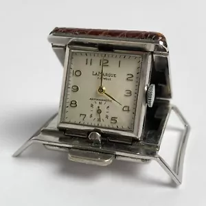 Funziona! Antico Orologio La Marque Cinturino Borsetta Viaggio Flip Up Cassa Argento 7 Gioielli - Foto 1 di 6