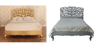 French Rococo Bed Frame | Silver or Gold Rococo Bed | La Rochelle Handcarved NEW - Picture 1 of 9