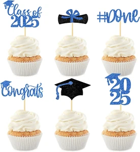 24Pcs Graduation Cupcake Toppers Glitter Congrats Grad Diploma 2025 Graduation C - Picture 1 of 5