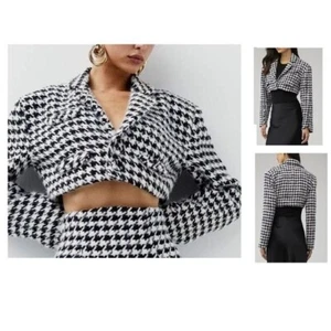 NWT FOR LOVE & LEMON'S BONNIE HOUNDSTOOTH CROPPED BLAZER JACKET SIZE L - Picture 1 of 9
