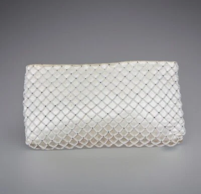Vintage Richere Clutch White Ivory Seed Beaded Evening Bag Purse Bridal - Image 1 of 4
