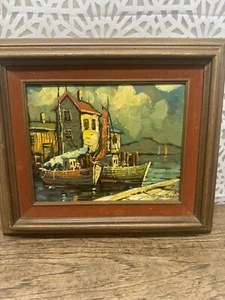 Artist Claudio Benotti Signed Oil on Canvas Framed - Harbor Scene w/ Sail Boats - Picture 1 of 6