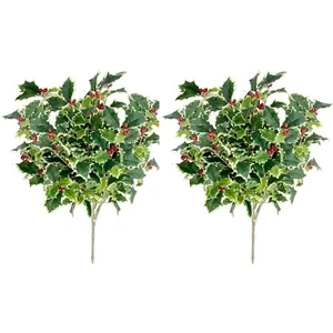 Admired By Nature 2pcs Artificial Holly Leaves Berries Christmas Bush for Chr... - Picture 1 of 6