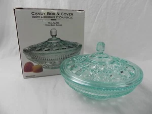 Vintage Indiana Glass Teal/Aqua/Light Blue Glass Windsor Candy Dish w/ Lid & Box - Picture 1 of 16