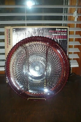 Vintage Indiana Glass Diamond Point Ruby Band 3 Part Relish Tray 12" NEW IN BOX - Image 1 of 4