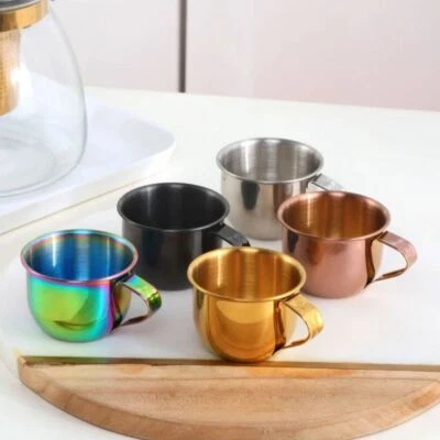 304 Stainless Steel Tea Cup Mini Small Capacity 60ml Drinking Cup with Handle - Image 1 of 4