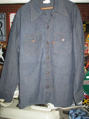 LEVIS Vtg 1970s Orange Tab 60664-2418 Denim Shirt Jacket chore Prison Split USA - Image 1 of 4