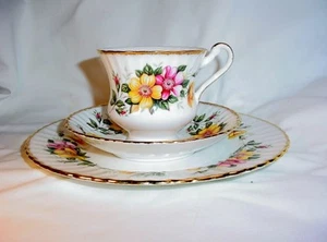 8 PARAGON BONE CHINA CABINET CUP & SAUCER TRIOS FLUTED SHAPE WILD ROSE LOVELY! - Picture 1 of 8