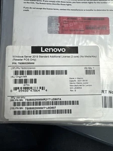 ✅ Lenovo Windows Server 2019 Standard License - 2 Additional Cores - 7S05002MWW - Picture 1 of 2