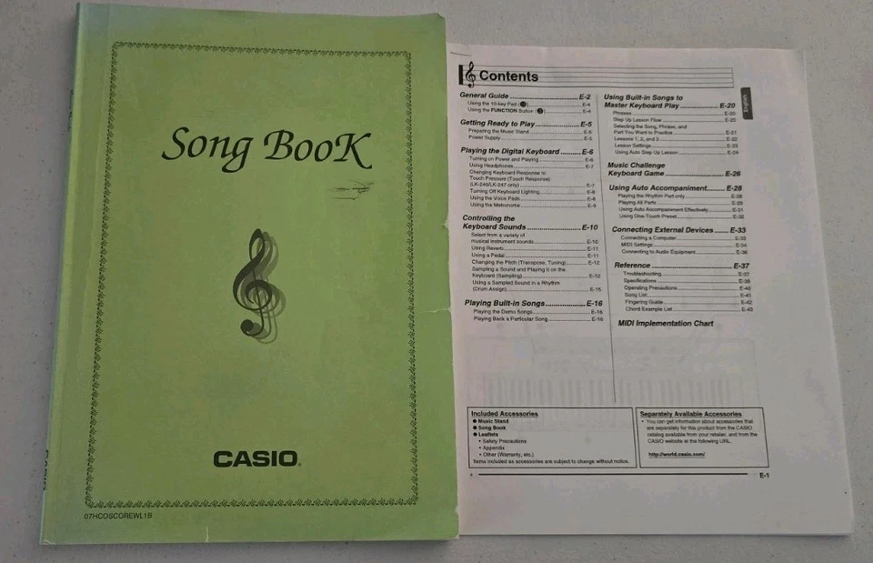 Casio Song Book Sheet Music for Casio Keyboards And Contents Manual - Image 1 of 1