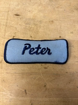 Vtg 70sPETER Sew On Embroidered Clothing Jacket Uniform Name Patch BLUE - Image 1 of 3