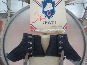 Men's Vintage Browns dark grey wool spats gaiters button side leather foot strap - Picture 1 of 10