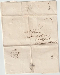 1823 BRISTOL & TOO LATE PMKS GEORGE WYLD CIRCULAR TO PUNCH HOUSE PONTYPOOL MON - Picture 1 of 2