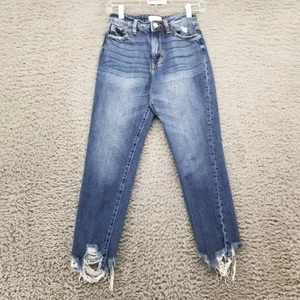 KanCan Jeans Womens 23 Blue Signature Mom Fit 100% Cotton Distressed - Picture 1 of 13