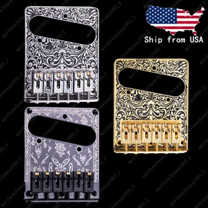 Electric Guitar Bridge 6-String Plate Carved Pattern Plate For Telecaster Guitar - Picture 1 of 14