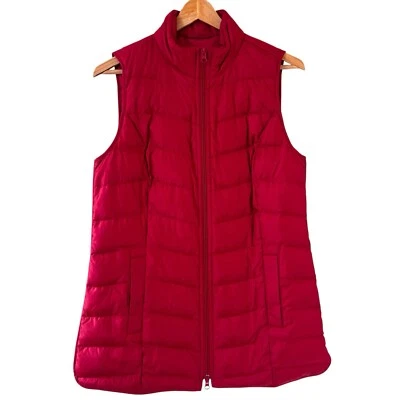 J Jill Womens Down Puffer Vest Quilted Preppy Outdoors Full Zip Pockets Red XS - Image 1 of 4