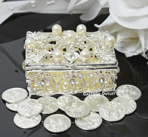 CEREMONIA DE BODA ARRAS DE BODA 13 MONEDAS ELEGANTE ARRAS NUPCIAL PLATA Caja de Alambre Perla - Imagen 1 de 8