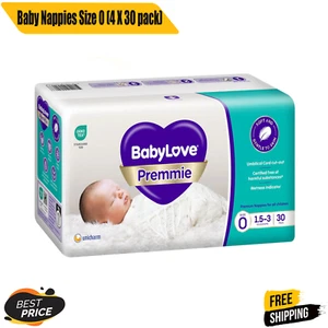 BabyLove Premium Baby Nappies Size 0 Premmie (1.5-3kg) 120 Piece (4 Pack x 30) - Picture 1 of 9