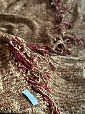 Restoration Hardware Burgundy & Gold Chenille Fringed Throw 57" x 76" - Image 1 of 4