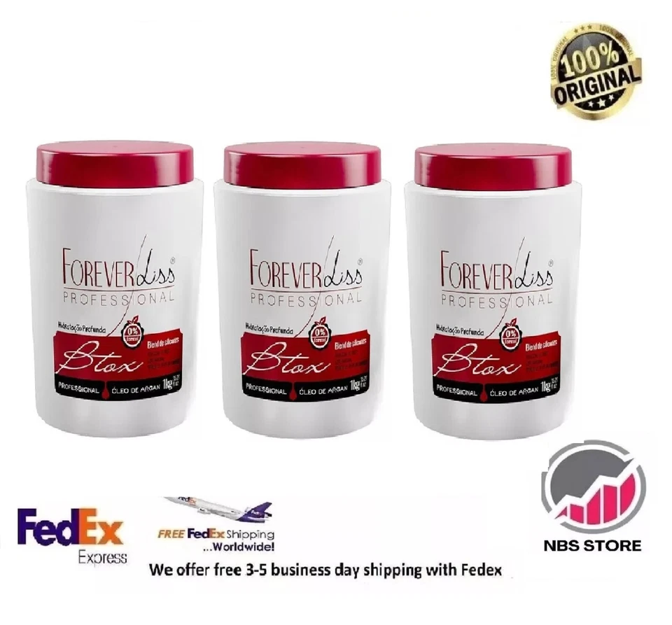 KIT 3X HAIR BTOX FOREVER LISS ARGAN OIL SMOOTHING TREATMENT  3 X 1Kg  35oz - Image 1 of 4