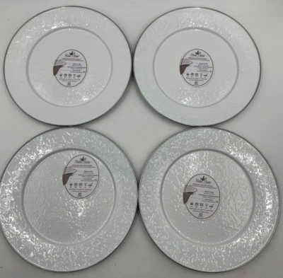 Pottery Barn Golden Rabbit Solid Enamel Dinner Plates Set of 4 White READ #9949F - Image 1 of 4