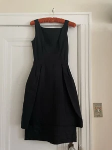 vintage 50s black eveningwear cocktail peplum dress nylon handmade XS - Picture 1 of 20