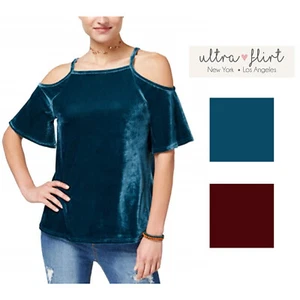 Ultra Flirt Juniors' Velvet Cold-Shoulder Top - Picture 1 of 3