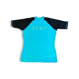 Roxy Girls Turquoise Black Short Sleeves Crew Neck Roxy Logo Rashguard Size 16 - Picture 1 of 7