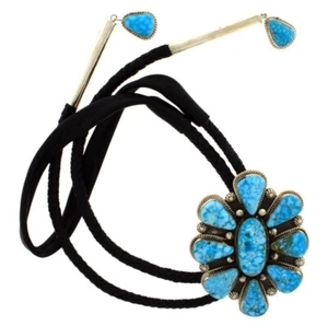High Grade Natural Kingman Water Web Turquoise Cluster Bolo Tie - Picture 1 of 4