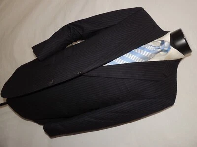 CHAQUETA ABRIGO HOMBRE BELVEST AZUL RAYAS EXTRA FINO SUPER 120'S LANA TALLA 44 R Foto 1 de 4