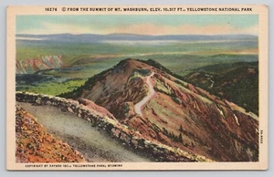 Postal de lino vintage del Parque Nacional de Yellowstone de Summit of Mount Washburn - Imagen 1 de 2