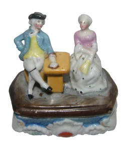 Antike Vintage Staffordshire Porzellan Verkleidung Schmuckschatulle George Martha Washington - Bild 1 von 11