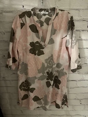 Alfani Intimates Pink/Gray Floral Nightie V-Neck 100% Cotton EUC Women's S - Image 1 of 4
