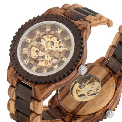 Antique Men's Wood Watch Sandalwood Auto Mechanical Wristwatch Full Wooden Band - Image 1 of 4