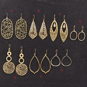 Filigree Design Dangle Earrings Gold Plated 925 Silver Jewelry Handmade Earrings - Picture 1 of 15