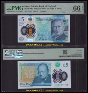 UK, Bank of England 5 Pounds 2024, Polymer, Charles III, CA01 first prefix PMG66 - Picture 1 of 1