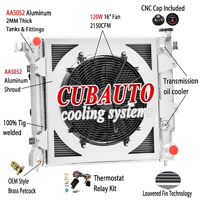 For 1997-2000 Dodge Dakota Durango 5.2/5.9L AT V8 4-Row Radiator Shroud Fan Kits Foto 1 de 4