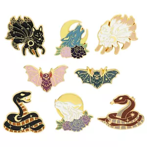 Animal Enamel Pin Fox Bat Wolf Snake Stars Backpacks Lapel Pins Metal Punk Badge - Picture 1 of 28