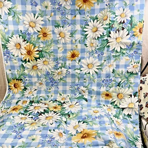 2nd yd for Faith Hundley -10% off - 44" w VTG - Blue checker with Sunflower - Picture 1 of 3