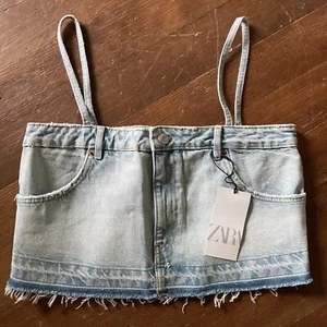 NEW! NWT ZARA Cut Off Denim Crop Top Size Medium (B25) - Picture 1 of 5