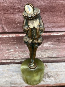 VTG BRONZED SPELTER HARLEQUIN LADY STATUE CLOWN MARBLE BASE ART DECO - Picture 1 of 4