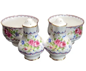 Royal Albert Petit Point Salt & Pepper, 2 Open Sugar Bowls English Bone China - Bild 1 von 10