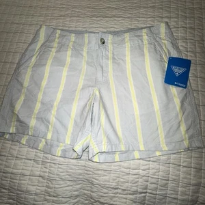 Pantaloncini Columbia PFF grigio giallo righe tasche UPF 30 taglia 10 cuciture interne 6” nuovi con etichette - Foto 1 di 5