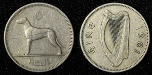 Irlanda cobre-níquel 1961 6 peniques Wolfhound KM# 13a (28 232) - Imagen 1 de 3