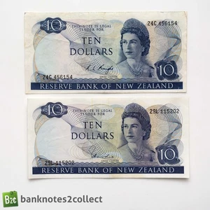 NEW ZEALAND: 2 x 10 New Zealand Dollar Banknotes. - Picture 1 of 3