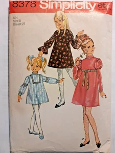 Simplicity 8378 Dress Puff Bell Short Sewing Pattern Girls 8 VTG 60s Cut A Line - Picture 1 of 5
