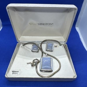 Juego de collar y pendientes cuadrados de piedra genuina Worthington vintage - Imagen 1 de 2