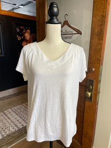 Talbots White NWT V-Neck Linen Blend Top (M) - Picture 1 of 3