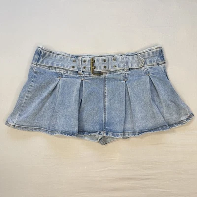 Почти знаменитый подпоясанный плиссированный джинсовой ткани мини юбка большой заниженной света стирка стороны молнии - Изображение 1 из 4