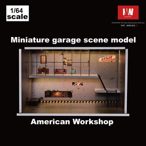 Diorama 1/64 Car Garage Model LEDLighting American Workshop Building Scene Model - Picture 1 of 34